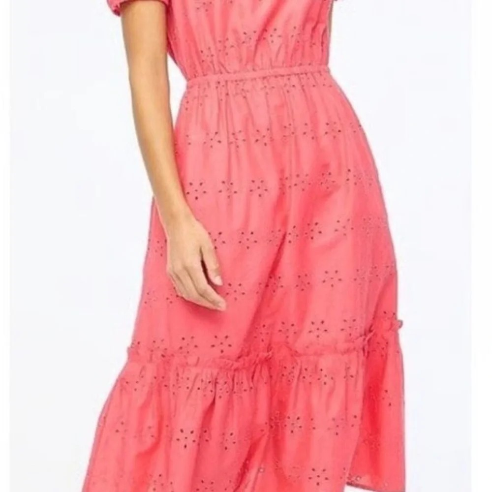 J. Crew Vibrant Coral Eyelet Midi Dress